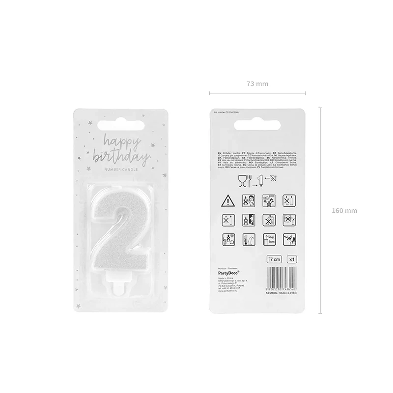 Csillogó ezüst 2-es tortagyertya