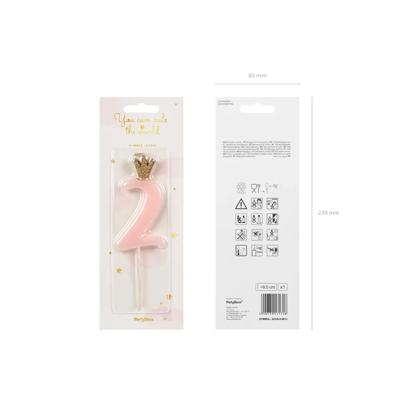 Lumânare de tort cifră 2 roz deschis