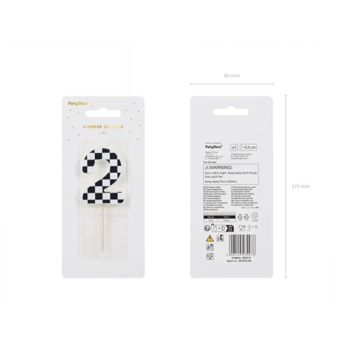 Svijeća za tortu broj 2 šahovničasta zastava