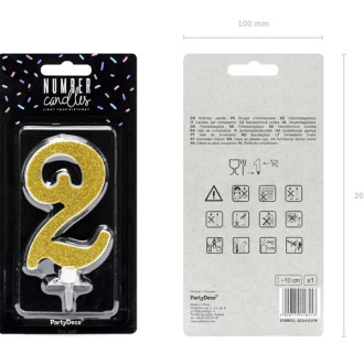 Sviečka na tortu číslo 2 zlatá 10 cm