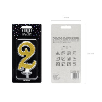 Sviečka na tortu číslo 2 zlatá 10 cm