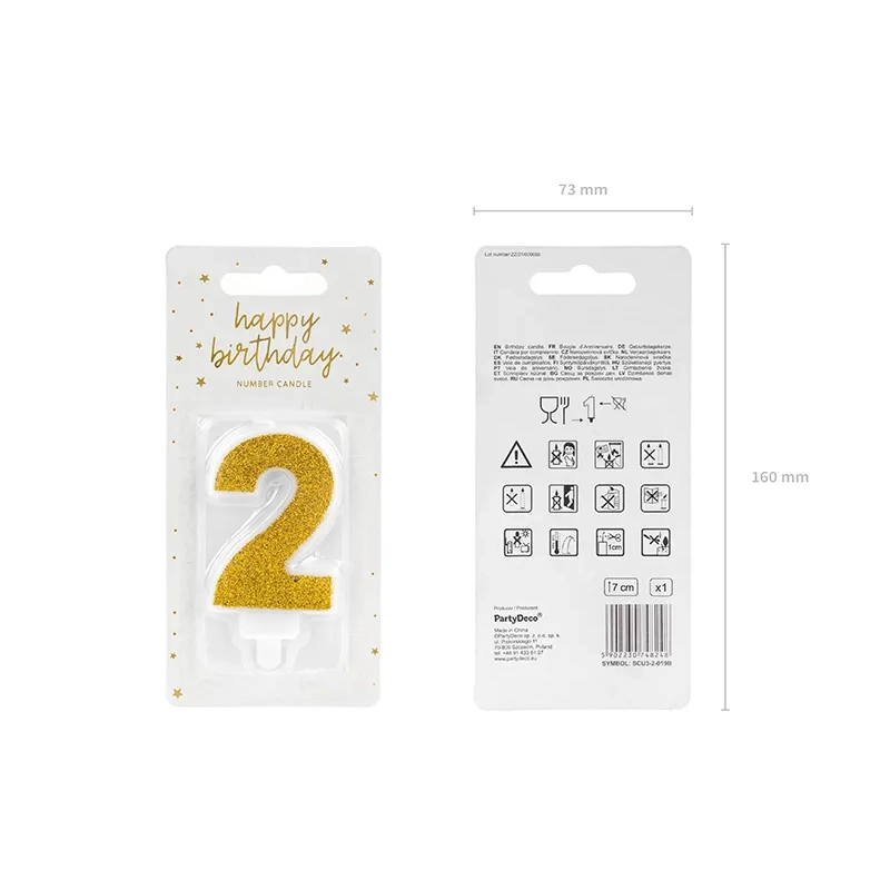 Csillámos arany tortagyertya 2-es szám