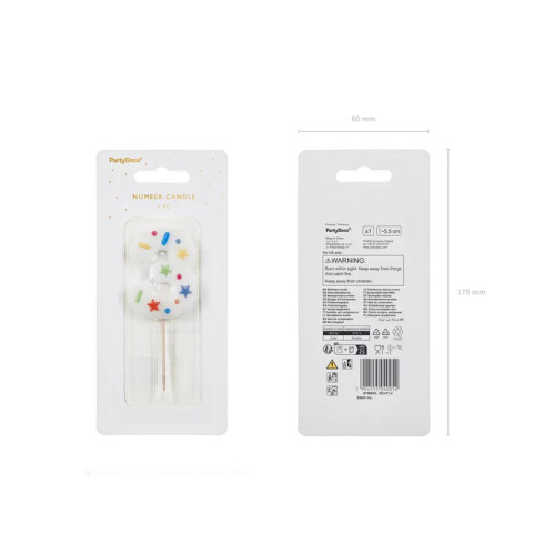 Sviečka na tortu číslo 3 biela s konfetami
