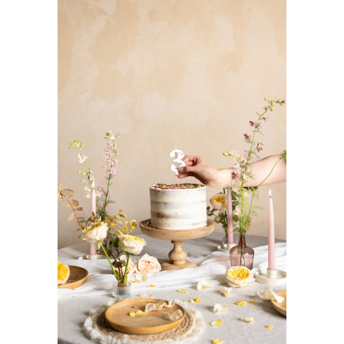 Sviečka na tortu číslo 3 biela s kvetmi 8 cm