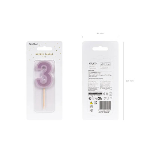 Svíčka na dort číslo 3 fialová