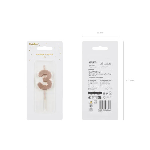 Sviečka na tortu číslo 3 rose gold