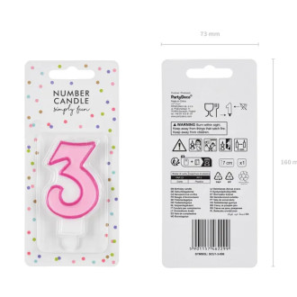 Sviečka na tortu číslo 3 ružová 7 cm