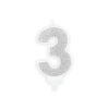 Csillogó ezüst 3-as tortagyertya