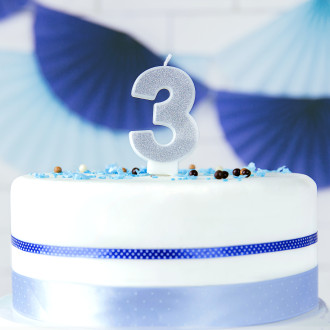 Sviečka na tortu číslo 3 strieborná trblietavá
