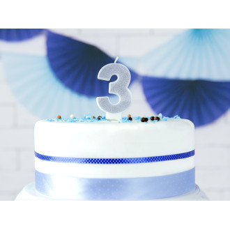Sviečka na tortu číslo 3 strieborná trblietavá