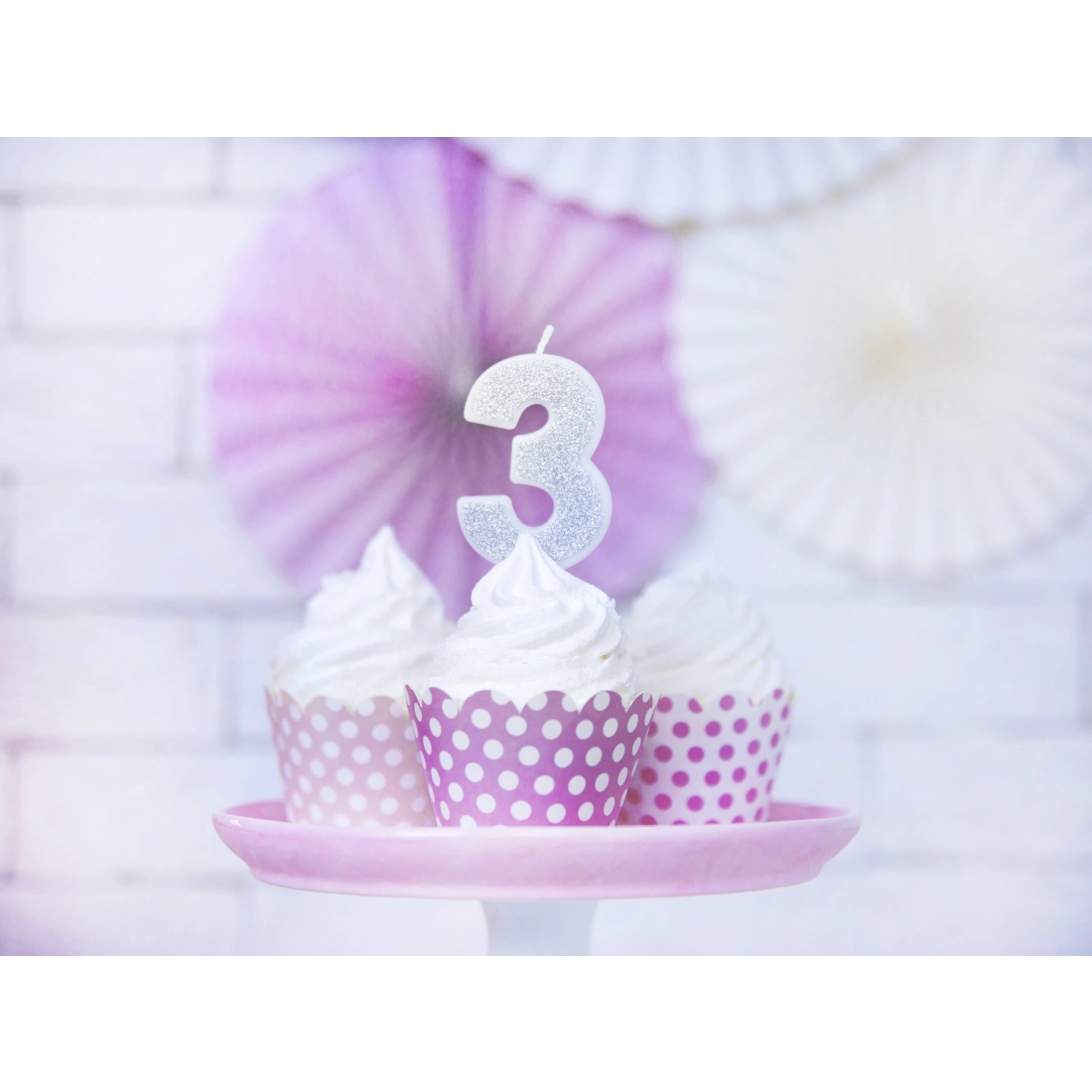 Csillogó ezüst 3-as tortagyertya