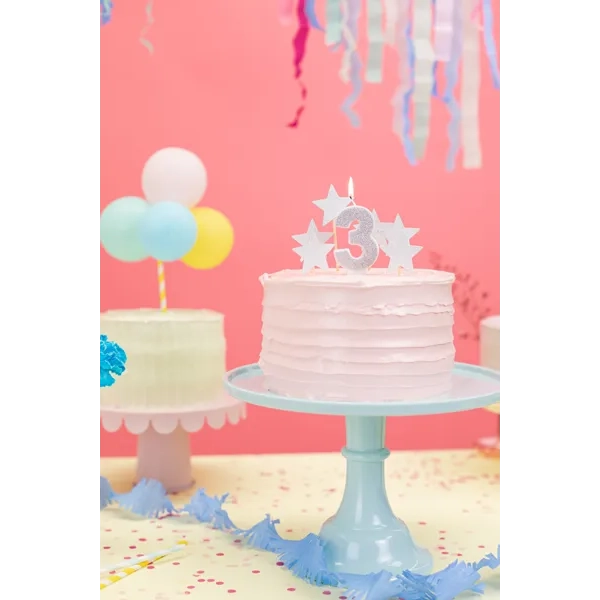 Csillogó ezüst 3-as tortagyertya