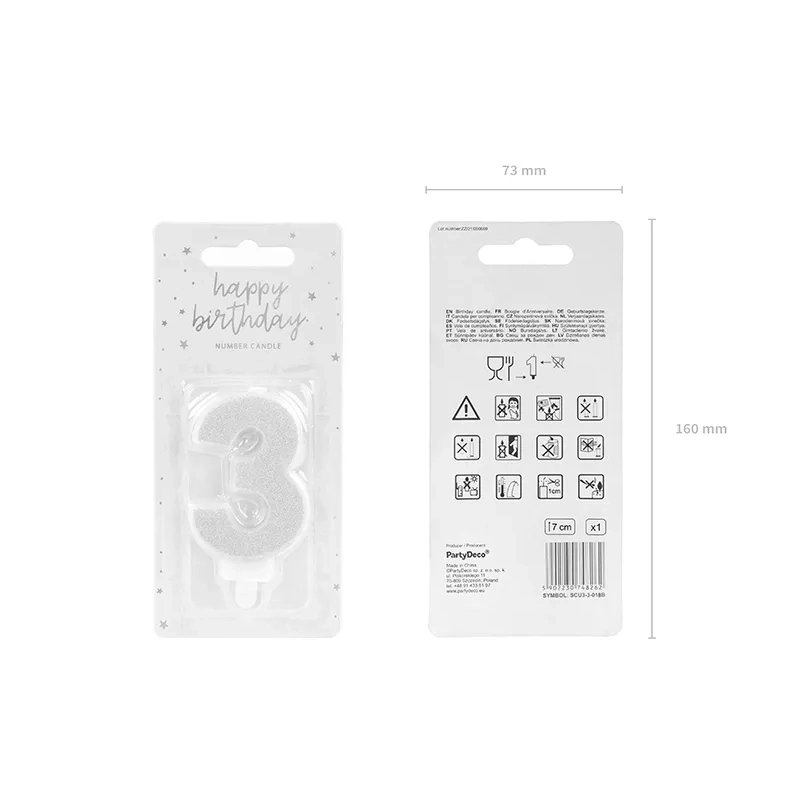 Csillogó ezüst 3-as tortagyertya