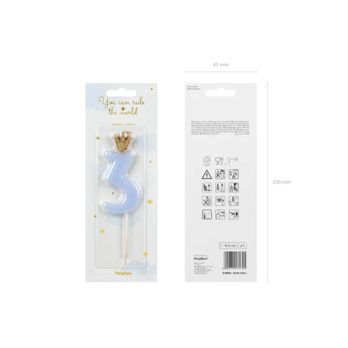 Sviečka na tortu číslo 3 svetlomodrá