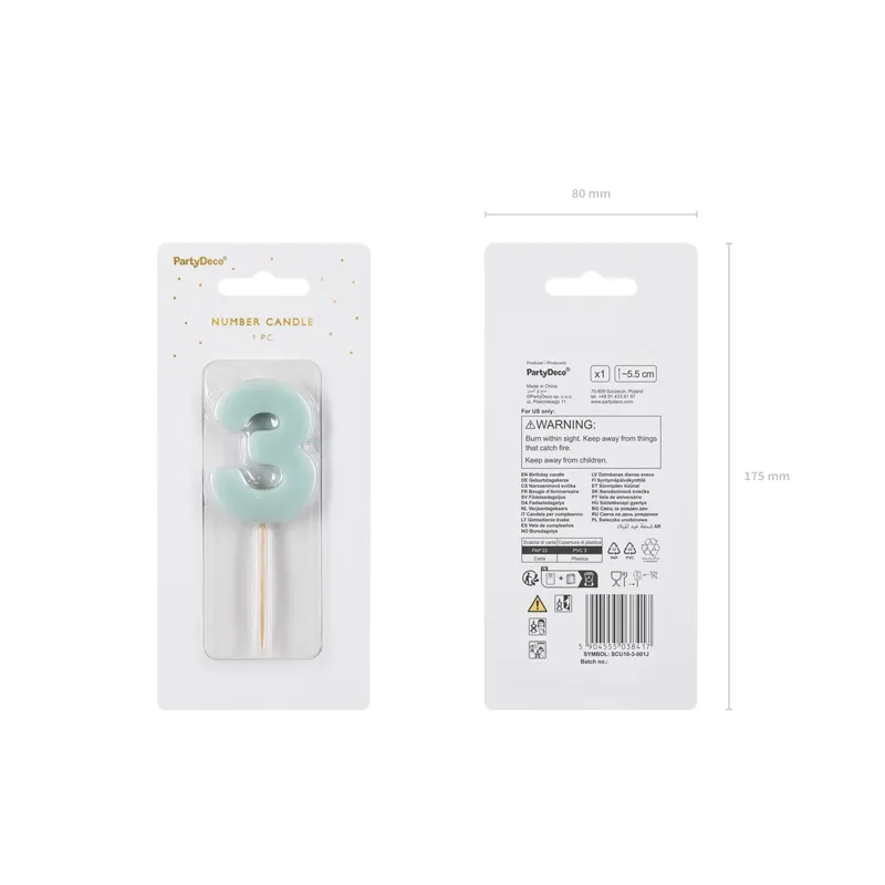 Világoskék 3-as tortagyertya