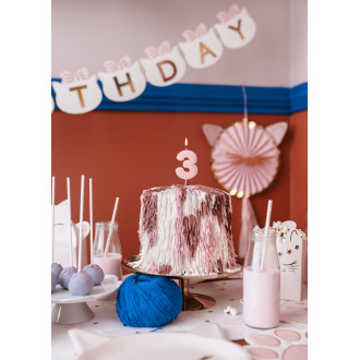 Sviečka na tortu číslo 3 svetloružová