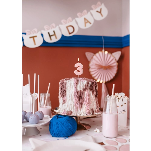 Lumânare pentru tort cifră 3 roz deschis