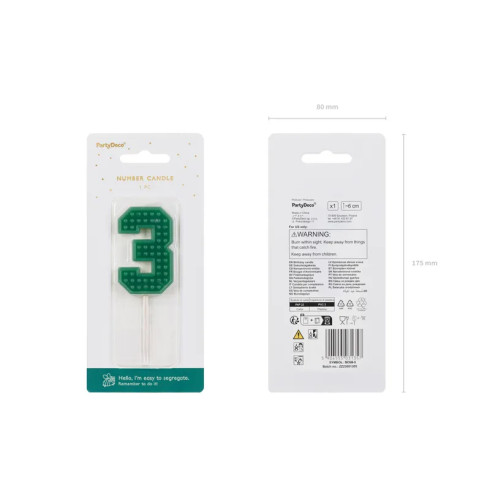 Svijeća za tortu broj 3 zelena 6 cm