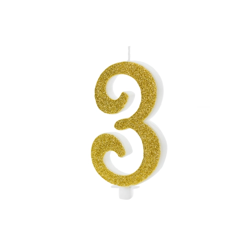 Csillogó arany 3-as tortagyertya