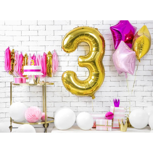 Svíčka na dort číslo 3 zlatá třpytivá