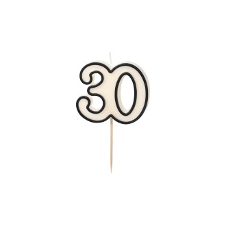 Sviečka na tortu číslo 30 čierno biela