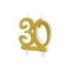Lumânare pentru tort, cifră 30, aurie sclipitoare