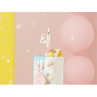 Svíčka na dort číslo 4 bílá s konfetami