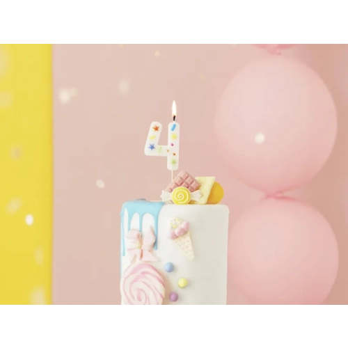 Lumânare de tort cifră 4 albă cu confetti