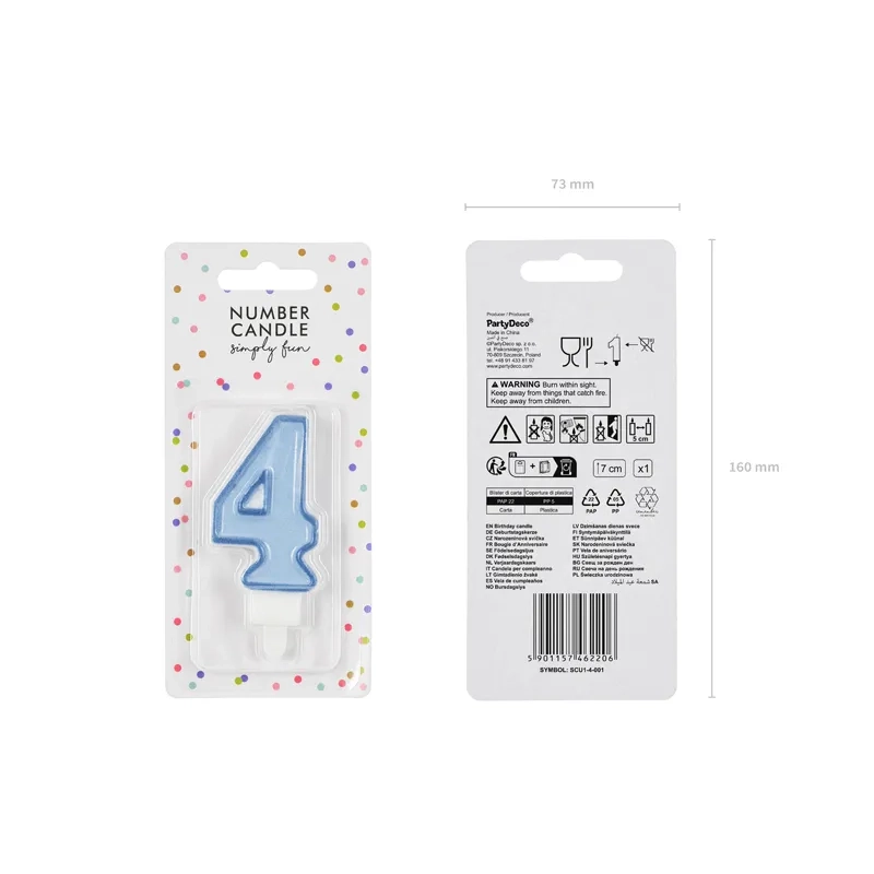 Kék tortagyertya 4-es szám, 7 cm