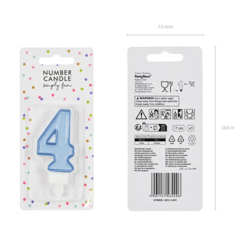 Sviečka na tortu číslo 4 modrá 7 cm