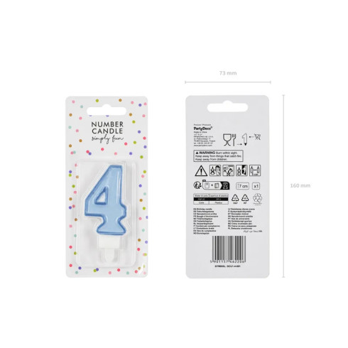 Sviečka na tortu číslo 4 modrá 7 cm