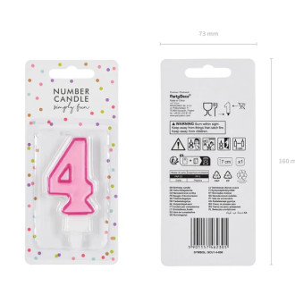 Sviečka na tortu číslo 4 ružová 7 cm