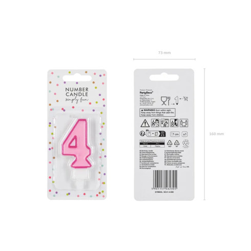 Sviečka na tortu číslo 4 ružová 7 cm