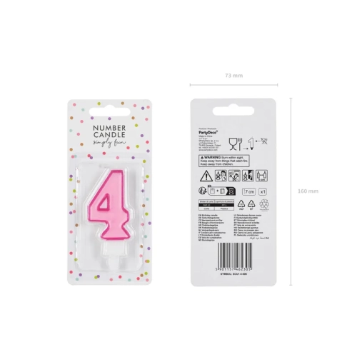 Lumânare pentru tort, cifră 4, roz, 7 cm