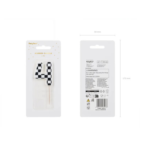 Svečka za torto številka 4, karo vzorec mix, 5,5 cm