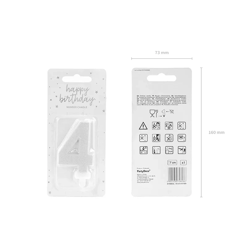 Tortagyertya 4-es szám, ezüst, csillogó, 7 cm