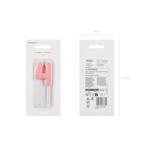 Sviečka na tortu číslo 4 svetloružová