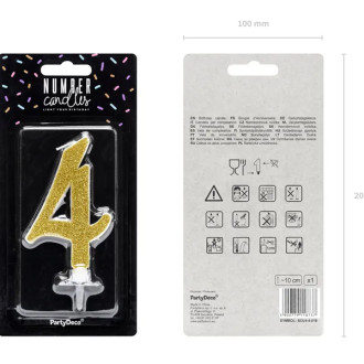 Sviečka na tortu číslo 4 zlatá glitrovaná 10 cm