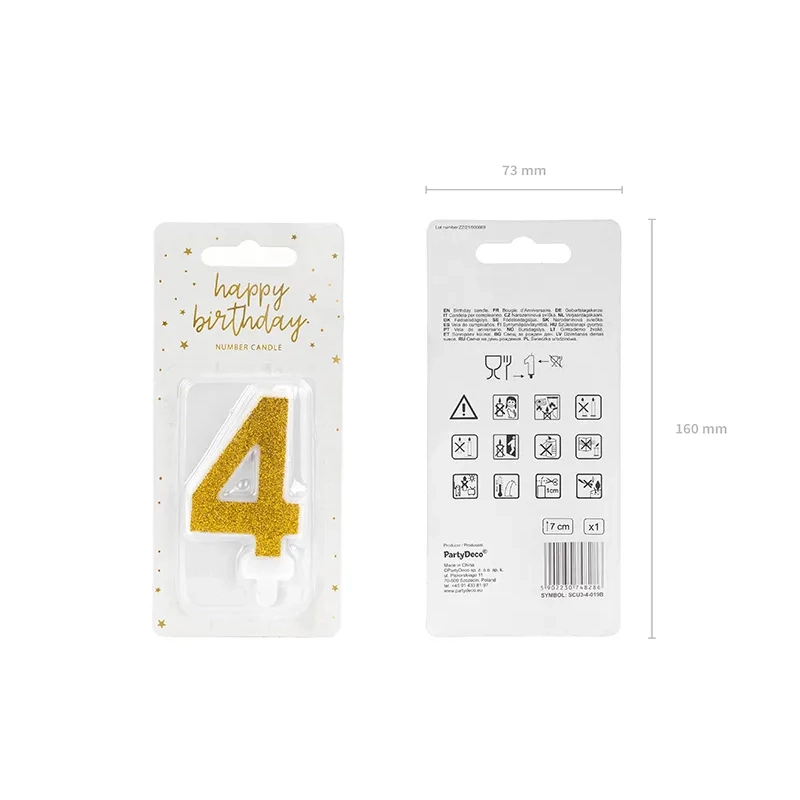 Csillogó arany tortagyertya 4-es szám