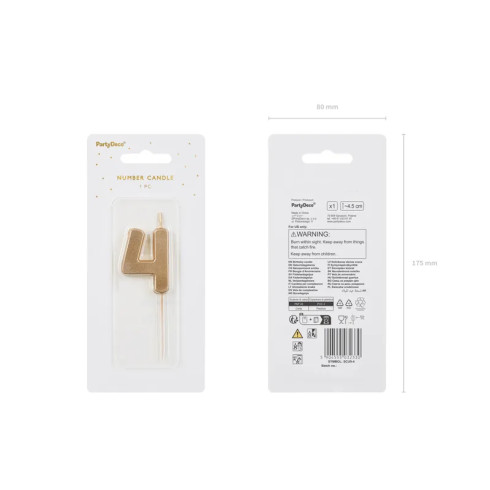 Lumânare pentru tort, cifra 4, aurie
