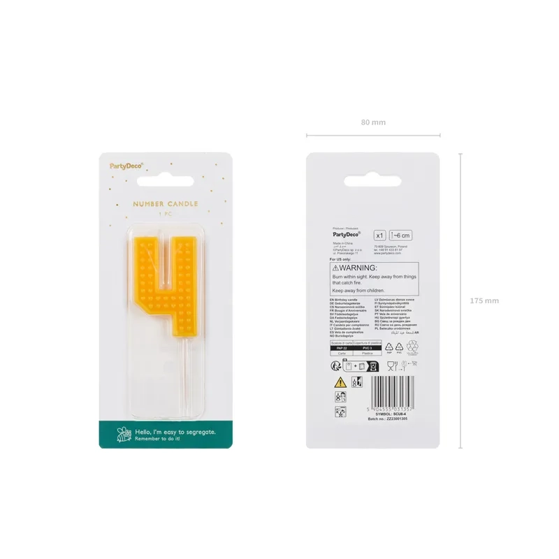 Sárga 4-es tortagyertya, 6 cm