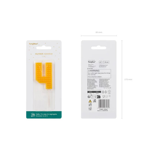 Sviečka na tortu číslo 4 žltá 6 cm