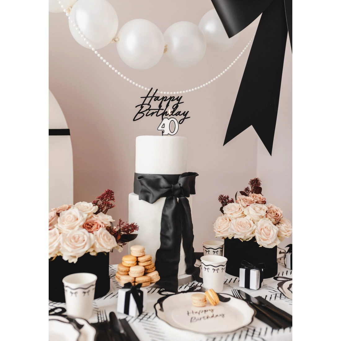 Lumânare pentru tort, cifră 40, alb-negru