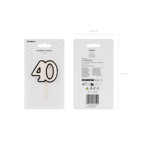 Sviečka na tortu číslo 40 čierno biela