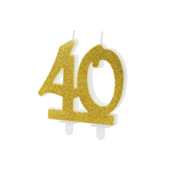Sviečka na tortu číslo 40 zlatá trblietavá