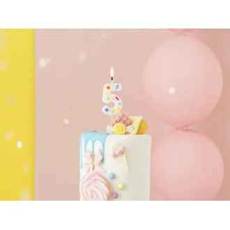 Svíčka na dort číslo 5 bílá s konfetami