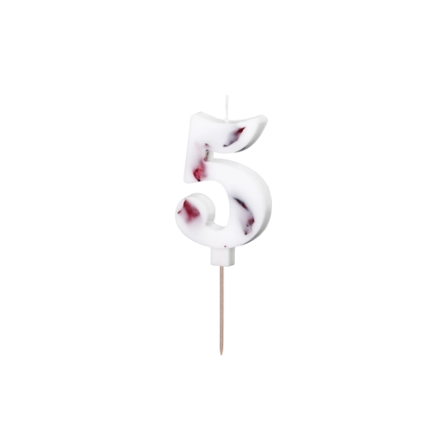 Tortagyertya 5-ös szám, fehér virágmintával, 8 cm