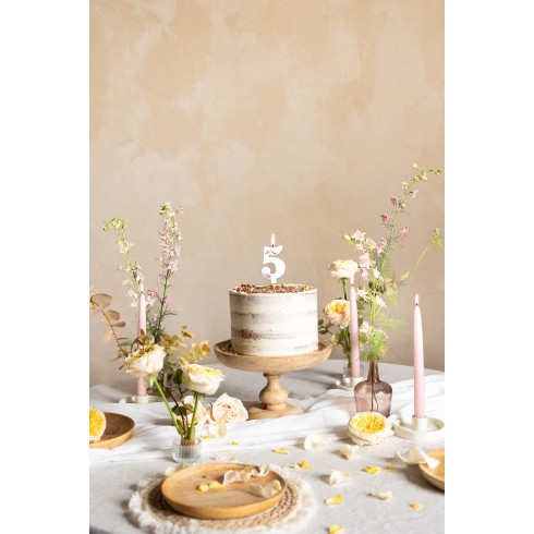 Sviečka na tortu číslo 5 biela s kvetmi 8 cm