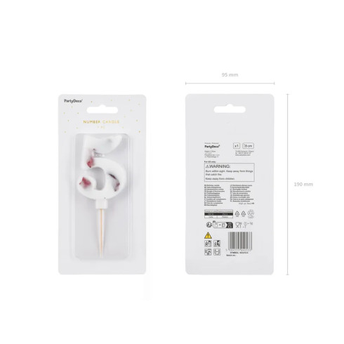 Sviečka na tortu číslo 5 biela s kvetmi 8 cm