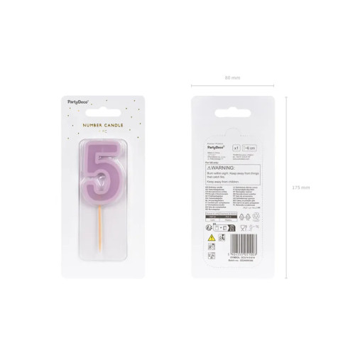 Svijeća za tortu broj 5 ljubičasta